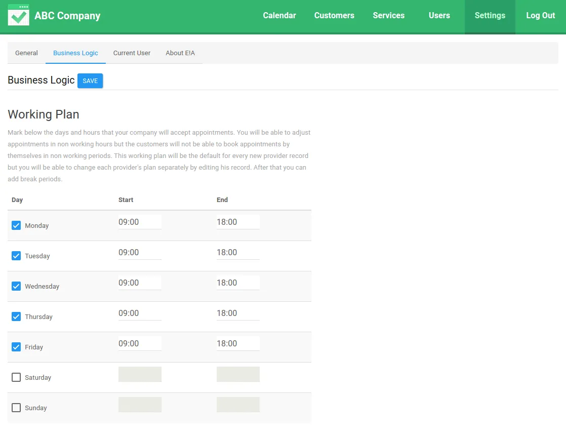 easyappointments-backend-settings