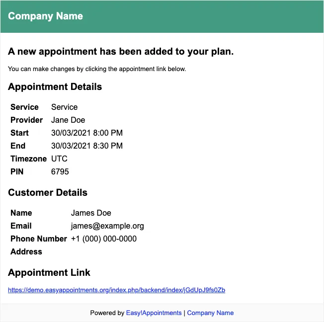 Appointment confirmation 1