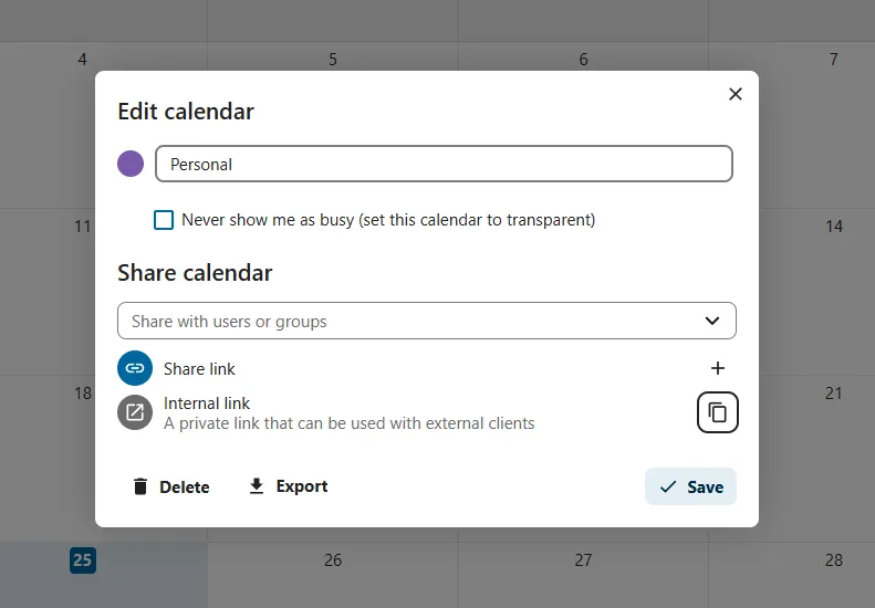 Nextcloud copy calendar url