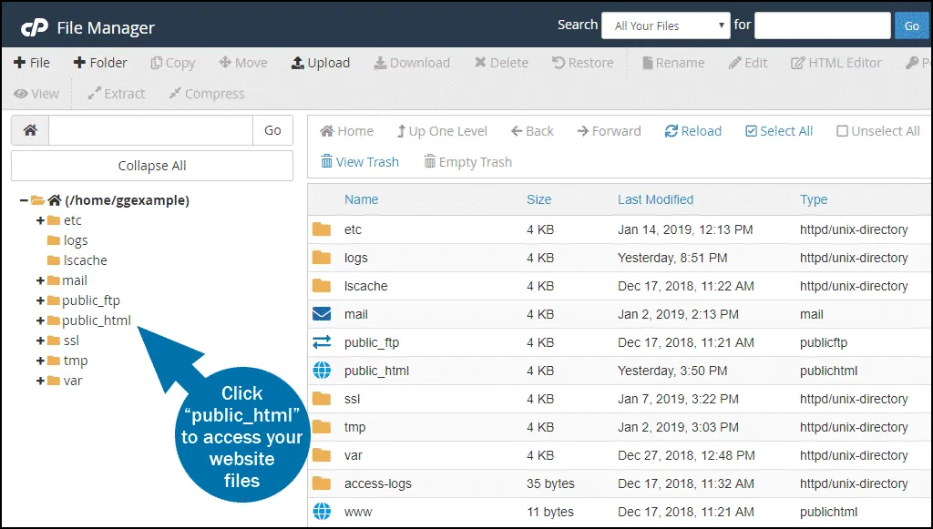 Cpanel file manager screenshot