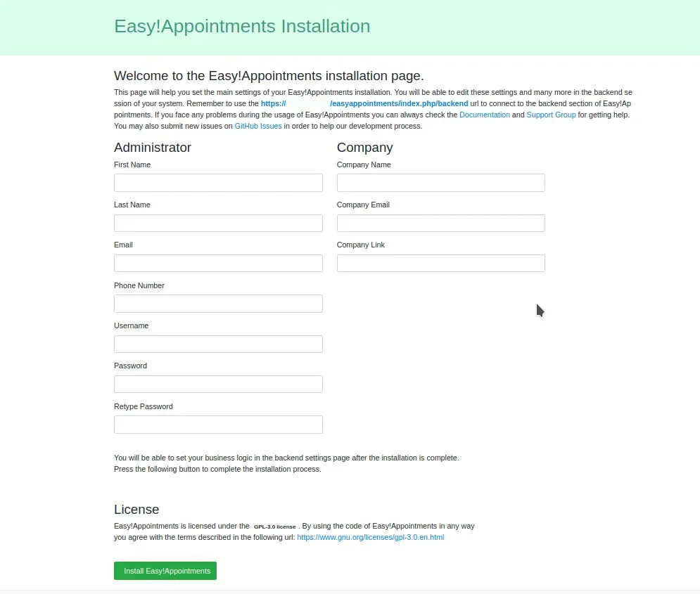 easyappointments-installation-page-screenshot